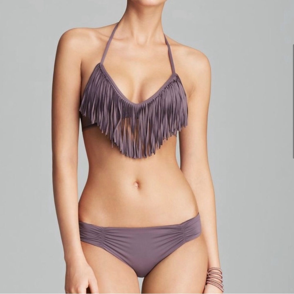 Fringe Halter Bikini Set - Purple